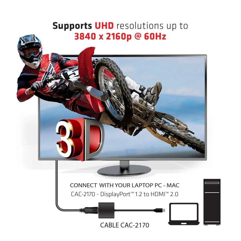 CLUB 3D CAC-2170 Mini DisplayPort 1.2 į HDMI 2.0 UHD aktyvus adapteris