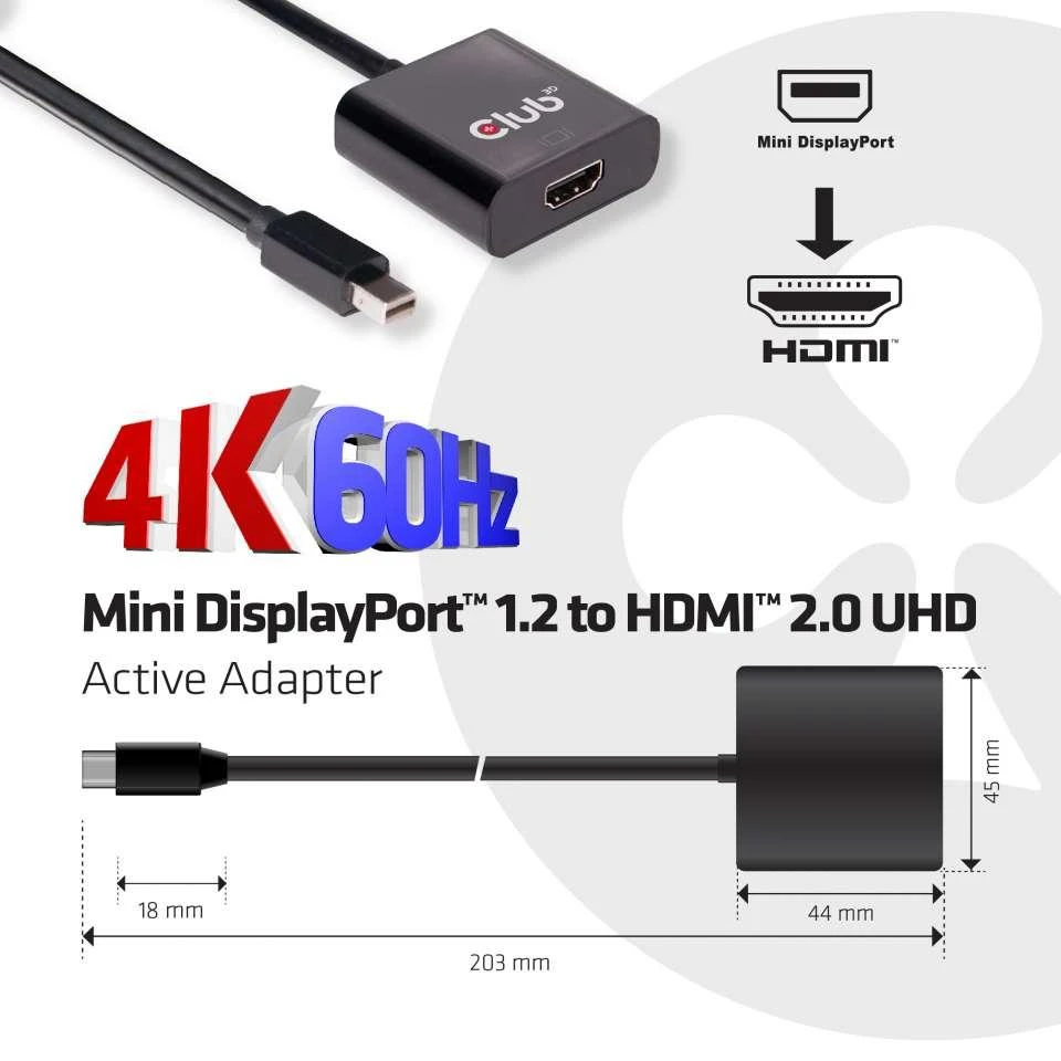 Club 3D adapteris su matmenų schema
