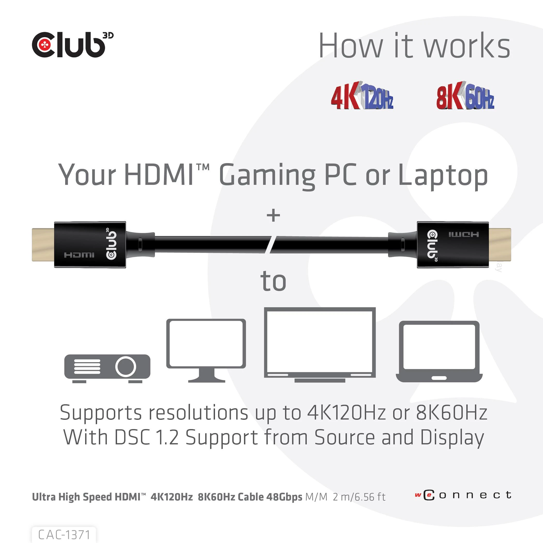 Club 3D Ultra High Speed HDMI kabelis 10K120Hz 48Gbps - 1m