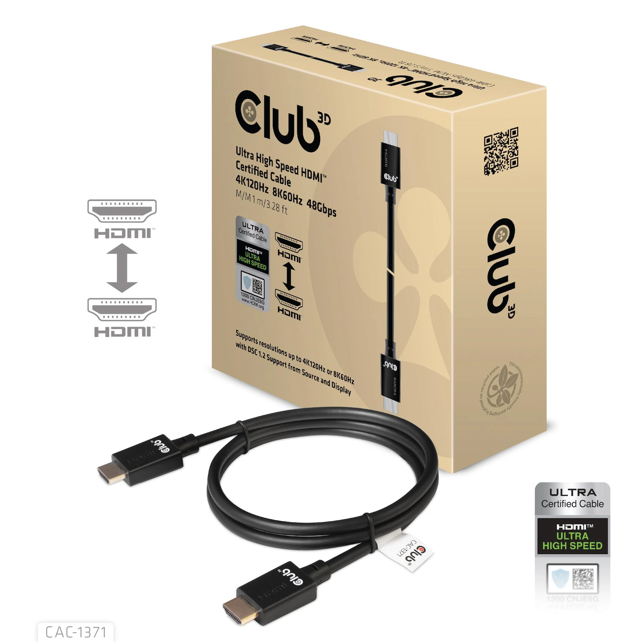 Club 3D Ultra High Speed HDMI kabelis 10K120Hz 48Gbps - 1m