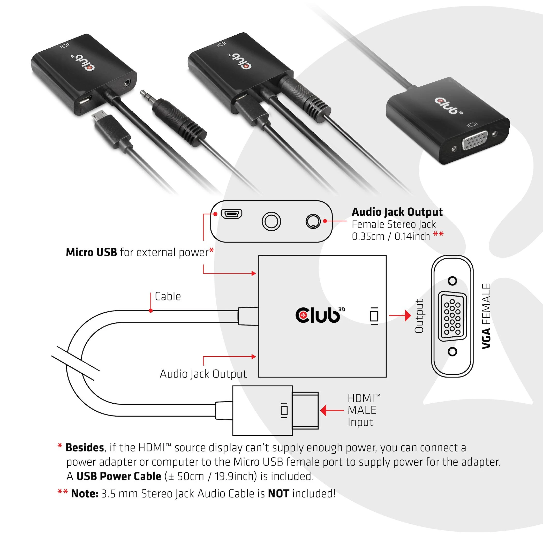 Club 3D CLUB3D CAC-1302 HDMI į VGA sumažinimas