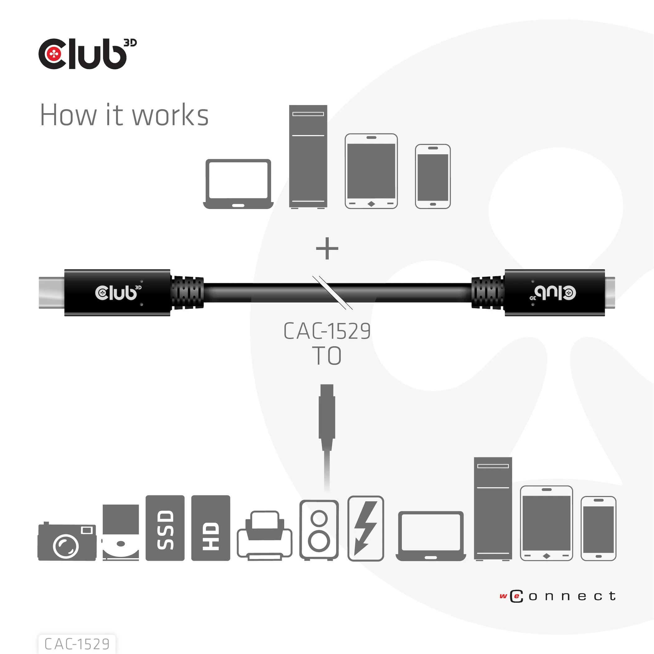 Club 3D CLUB3D CAC-1529 USB Gen1 Type-C ilgintuvas 5Gbps 60W (20V/3A) 4K60Hz M/F 2m