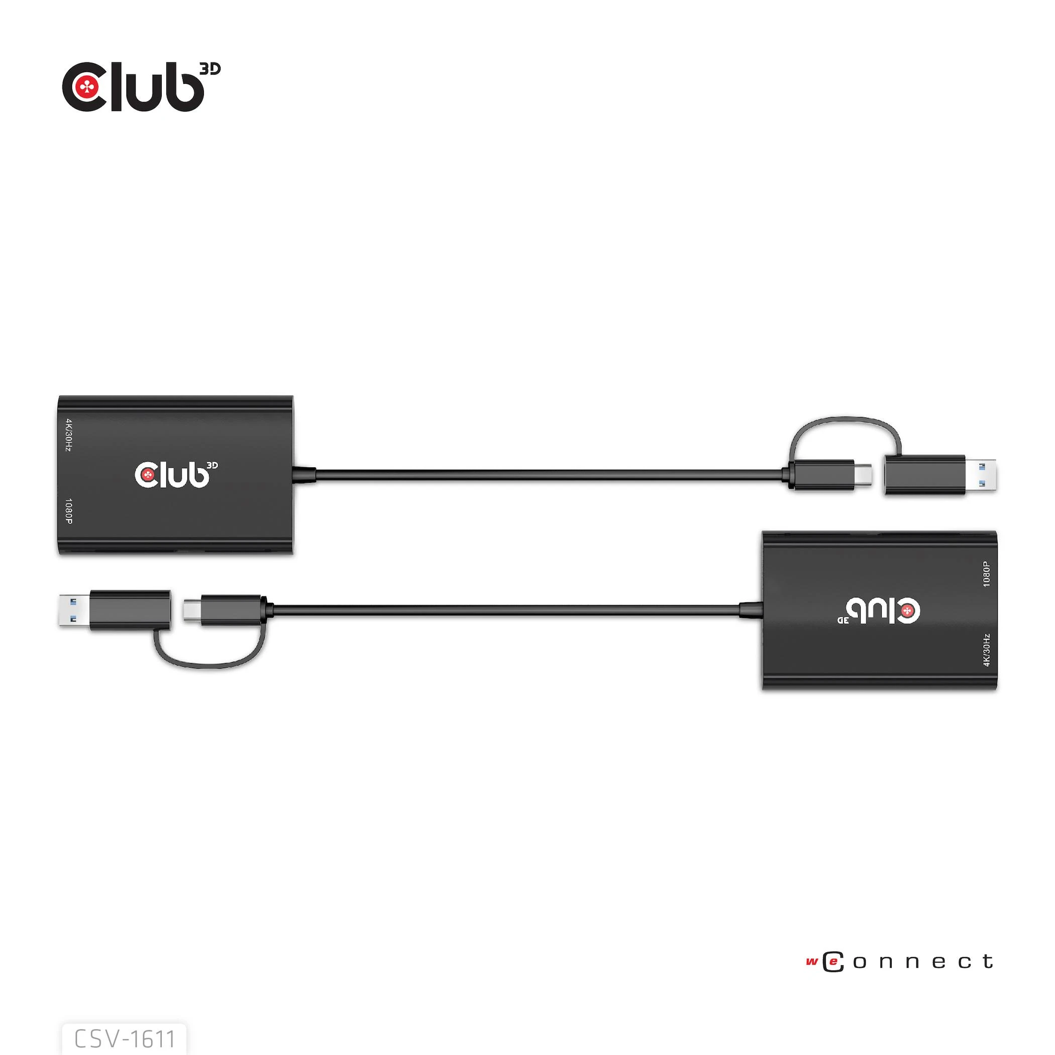 Club 3D CLUB3D USB Gen1 Type-C/-A iki dvigubo HDMI (4K/30Hz) / VGA (1080/60Hz)