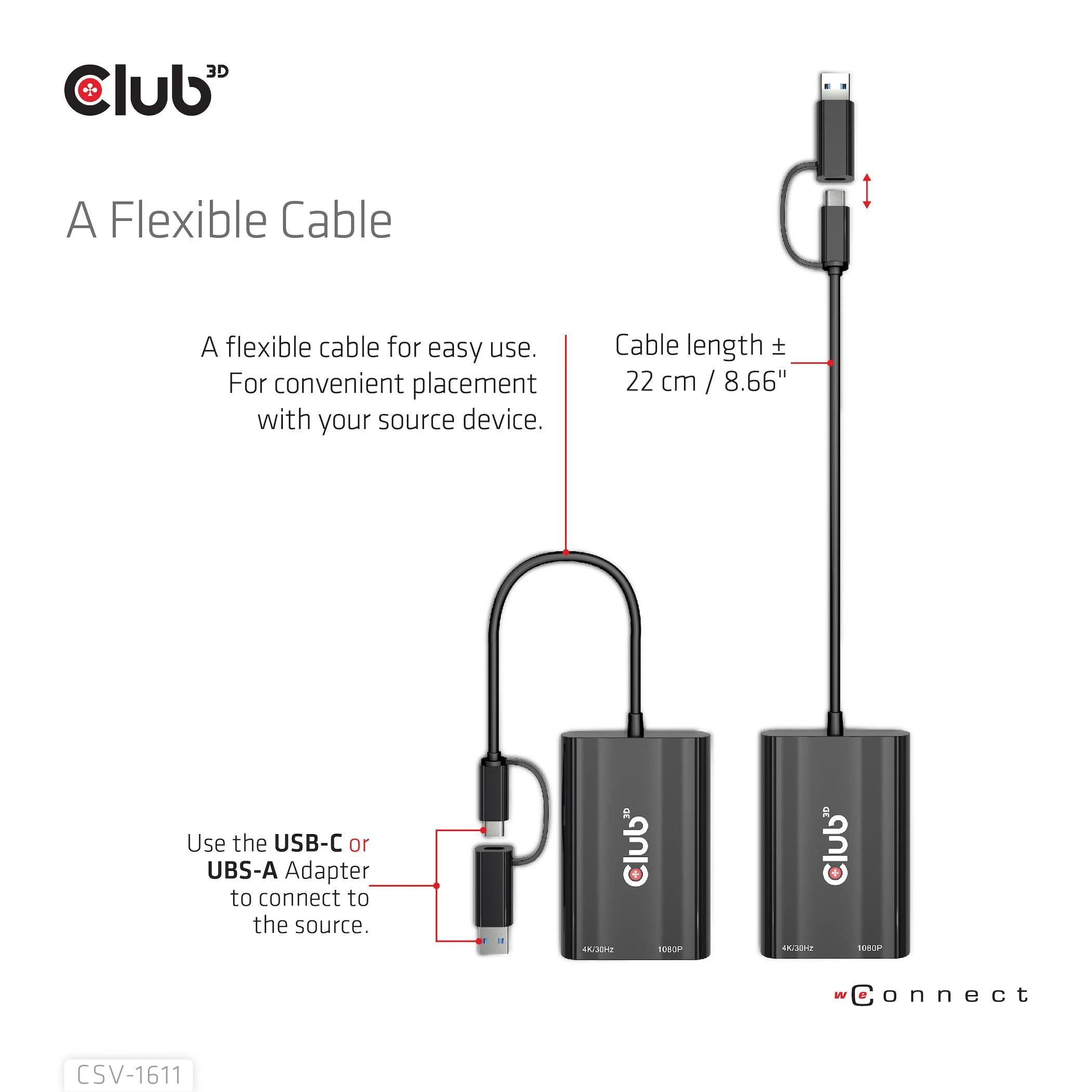 Club 3D CLUB3D USB Gen1 Type-C/-A iki dvigubo HDMI (4K/30Hz) / VGA (1080/60Hz)