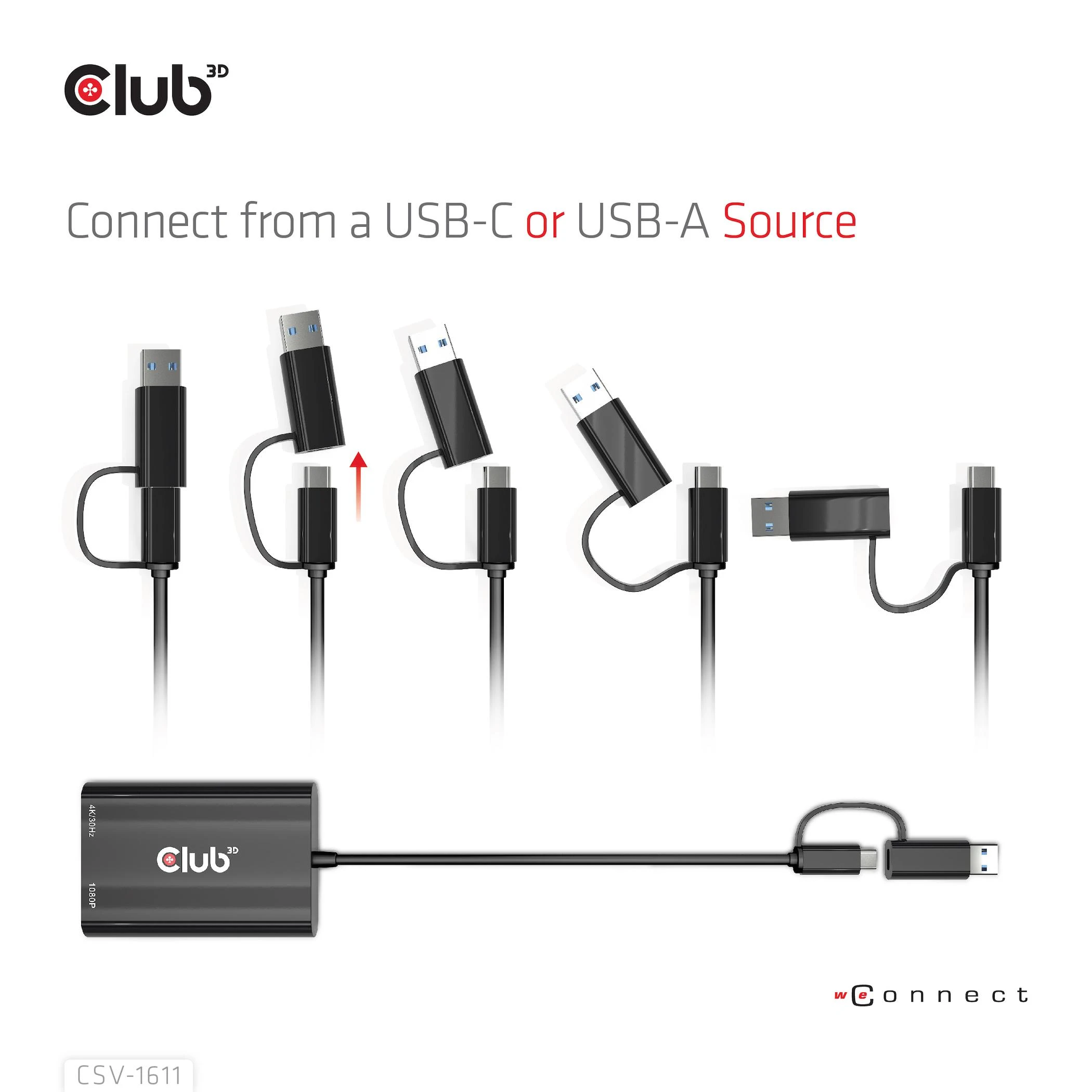 Club 3D CLUB3D USB Gen1 Type-C/-A iki dvigubo HDMI (4K/30Hz) / VGA (1080/60Hz)