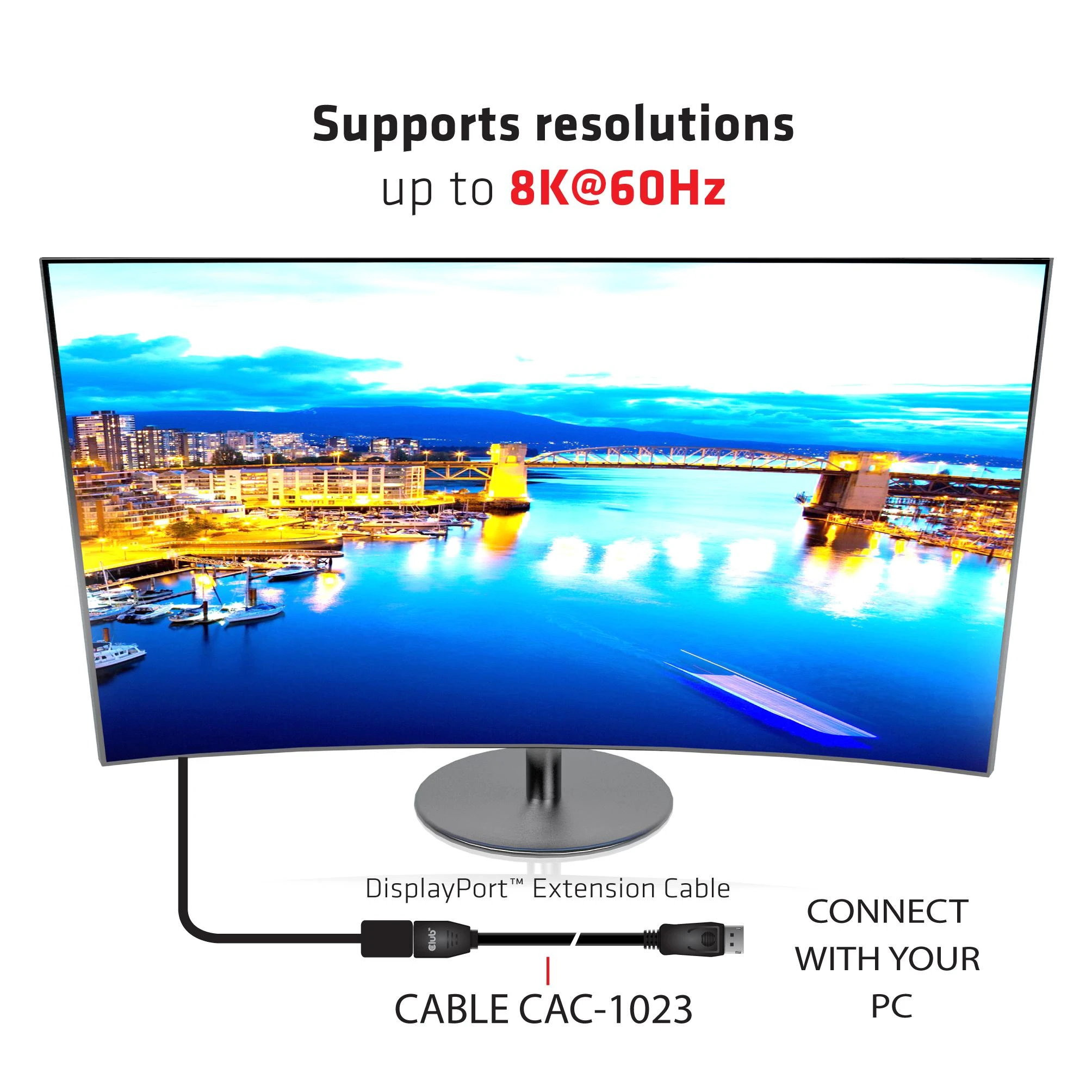 Club 3D CAC-1023 DISPLAYPORT 1.4 pratęsimo kabelis 8K60HZ DSC 1.2 HBR3 HDR DVIKRIENIS M/F 3m/9.84ft