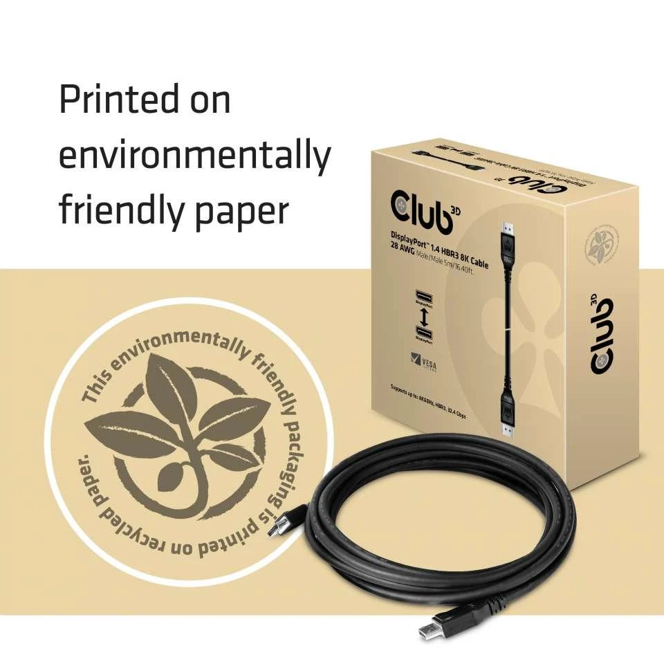 Club 3D DisplayPort 1.4 HBR3 8K60Hz DSC 1.2 Kabelis kištukinis/kištukinis – 5m