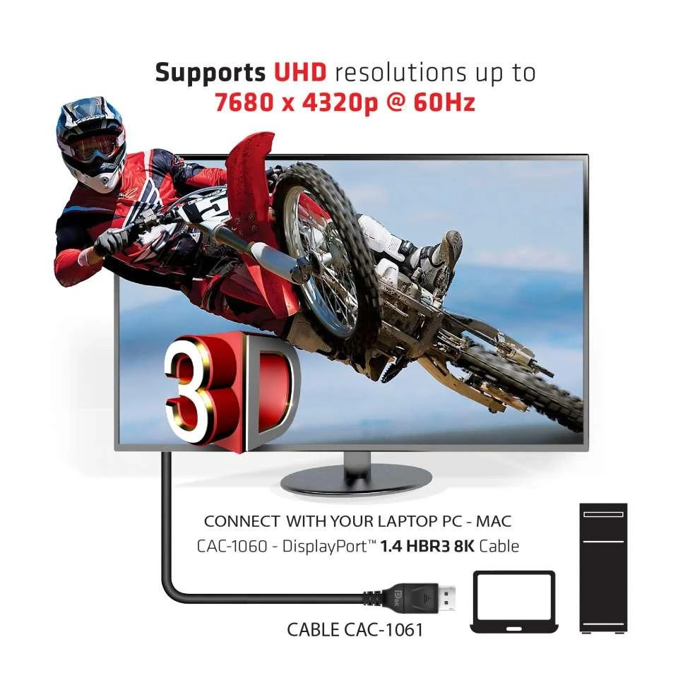 Club 3D DisplayPort 1.4 HBR3 8K60Hz DSC 1.2 Kabelis kištukinis/kištukinis – 5m