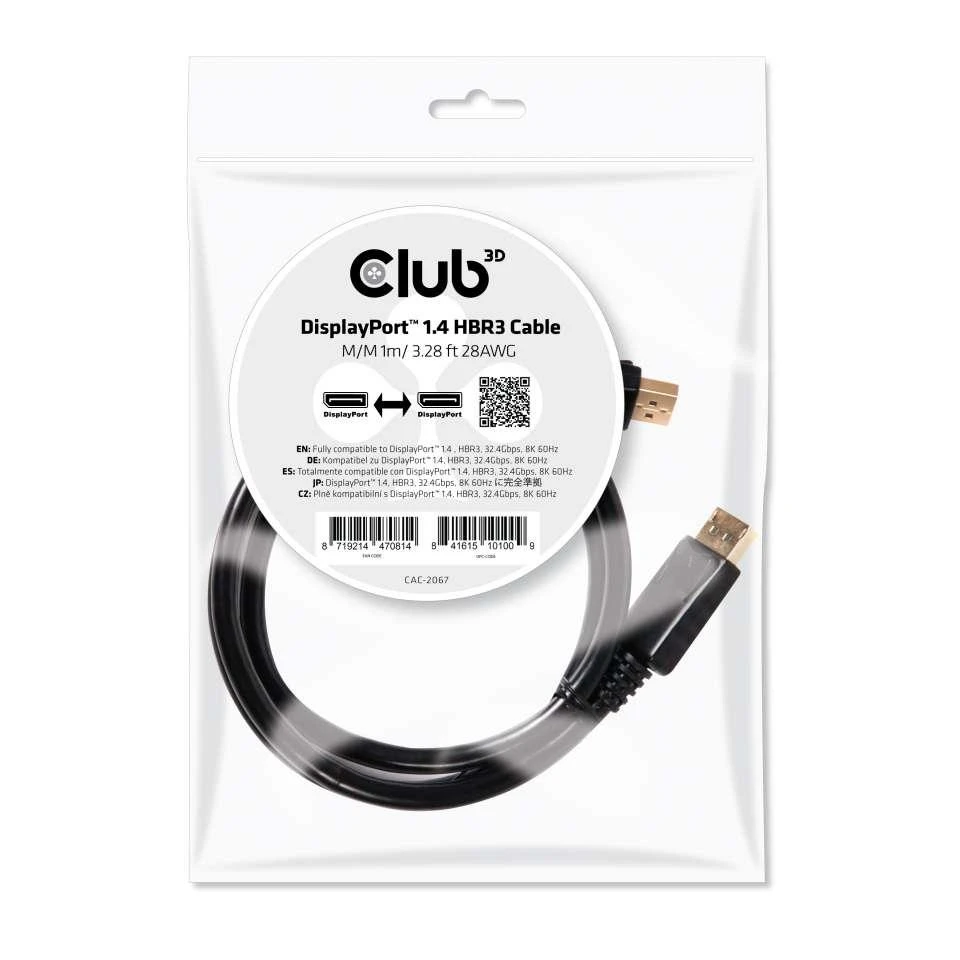 Club 3D DisplayPort 1.4 HBR3 8K60Hz DSC 1.2 Kabelis kištuku/kištuku – 1m