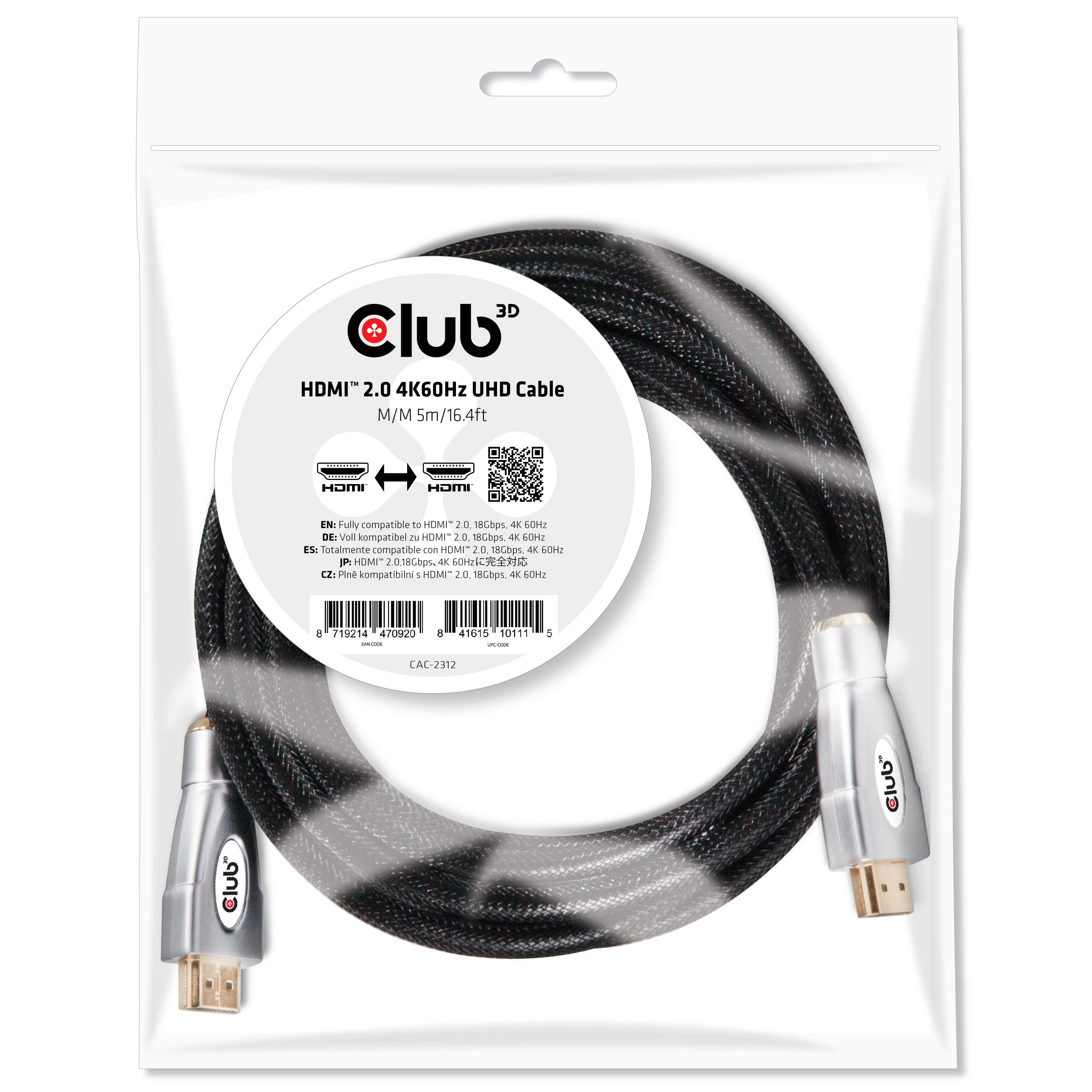 CLUB 3D HDMI 2.0 4K60Hz UHD kabelis 5m
