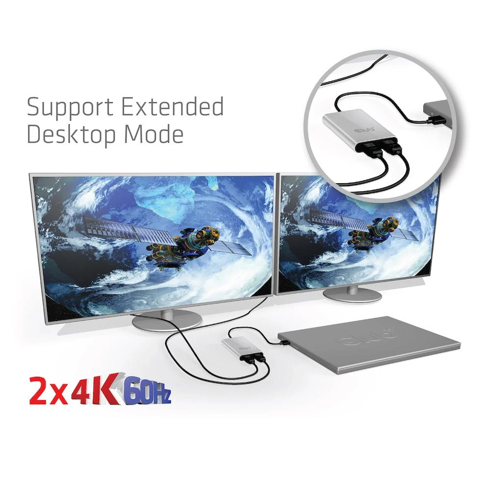 Club 3D Thunderbolt 3 į HDMI 2.0 2x monitorius 4K60Hz – 27mm