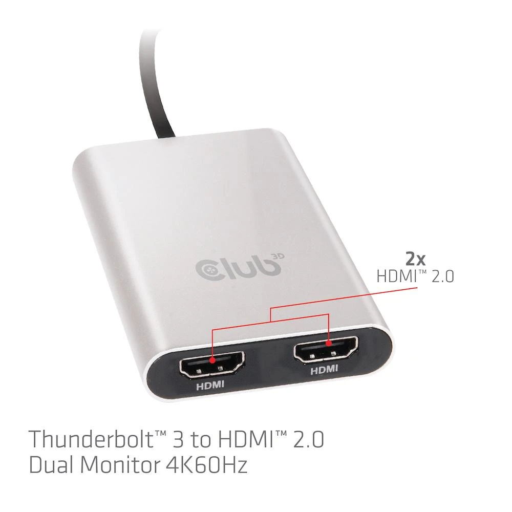 Club 3D Thunderbolt 3 į HDMI 2.0 2x monitorius 4K60Hz – 27mm