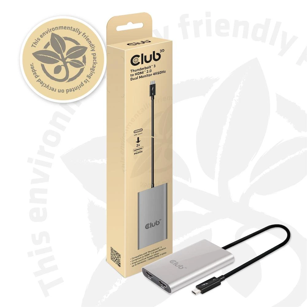 Club 3D Thunderbolt 3 į HDMI 2.0 2x monitorius 4K60Hz – 27mm