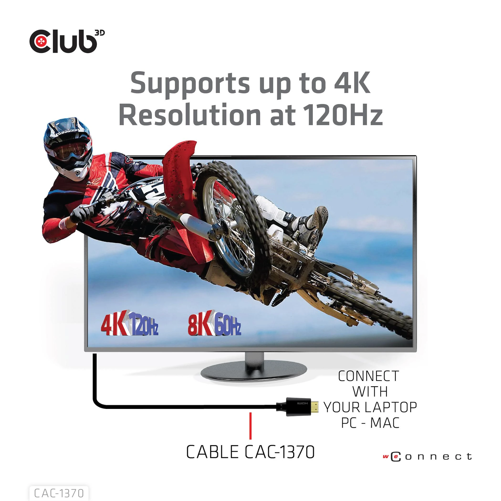 Club 3D HDMI laidas 4K 120Hz vaizdo raiška
