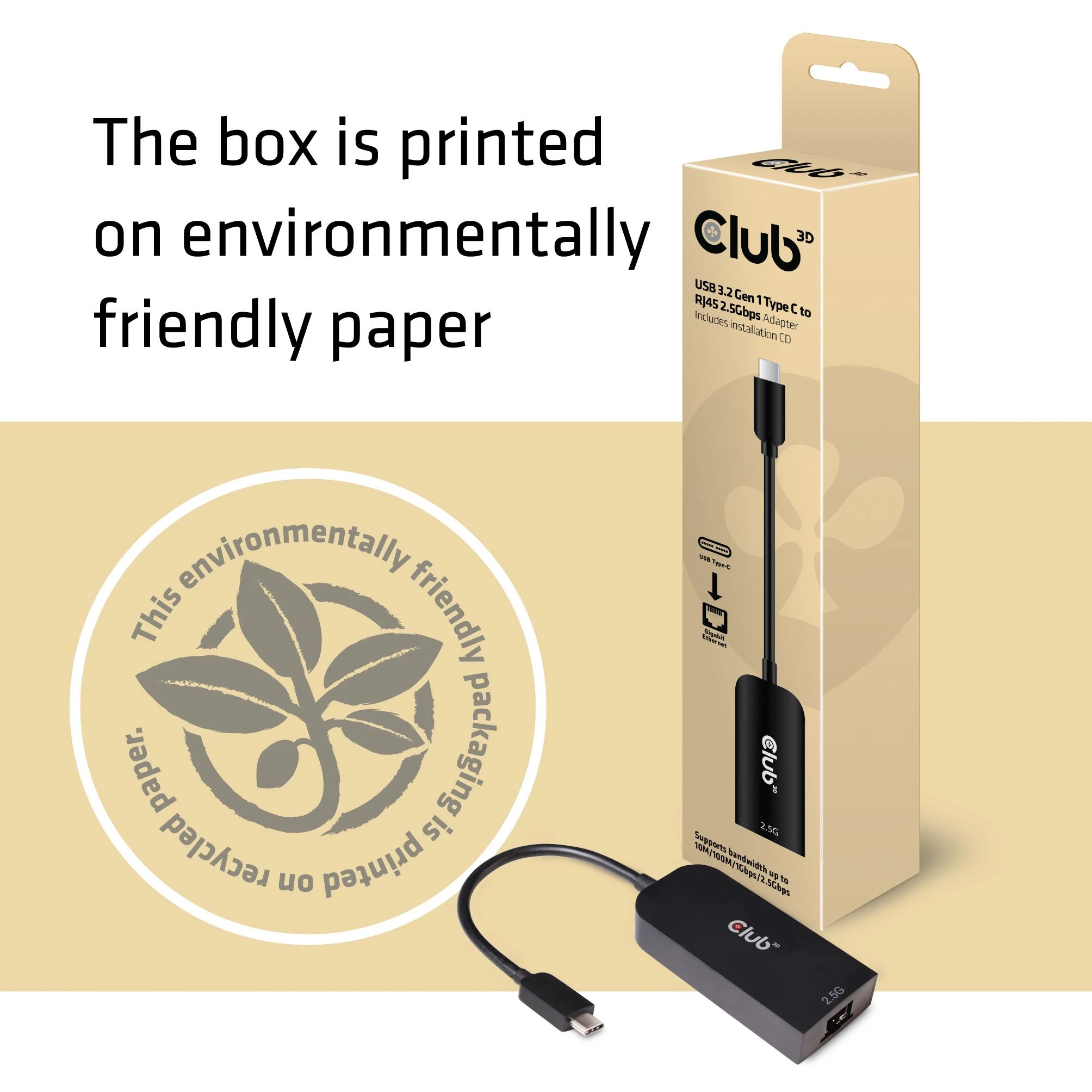 „Club 3D“ „Club3D“ USB 3.2 Gen 1 C tipo RJ45 2,5 Gbps adapteris, 24 cm
