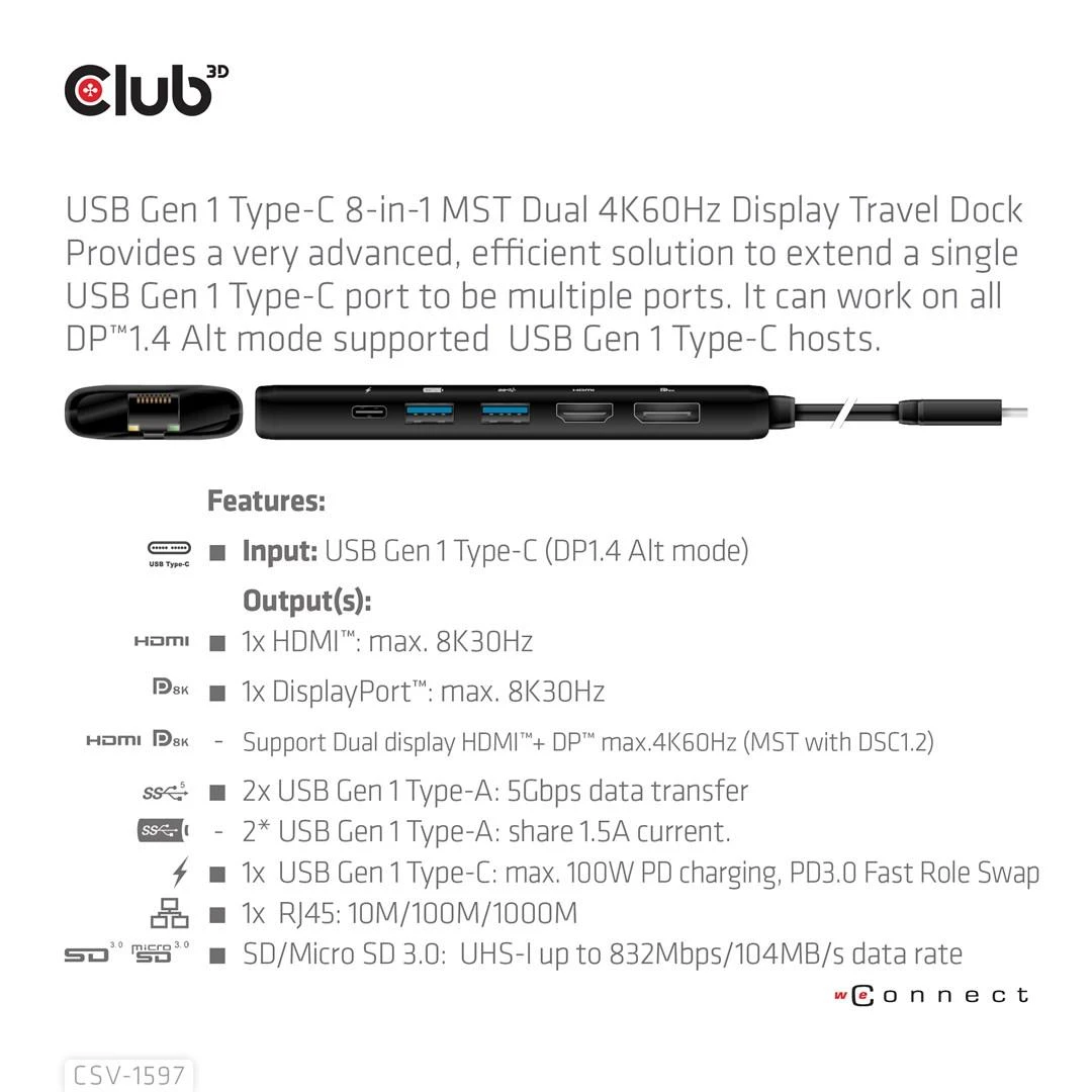 Club 3D USB-C stotis / replikatorius (CSV-1597)