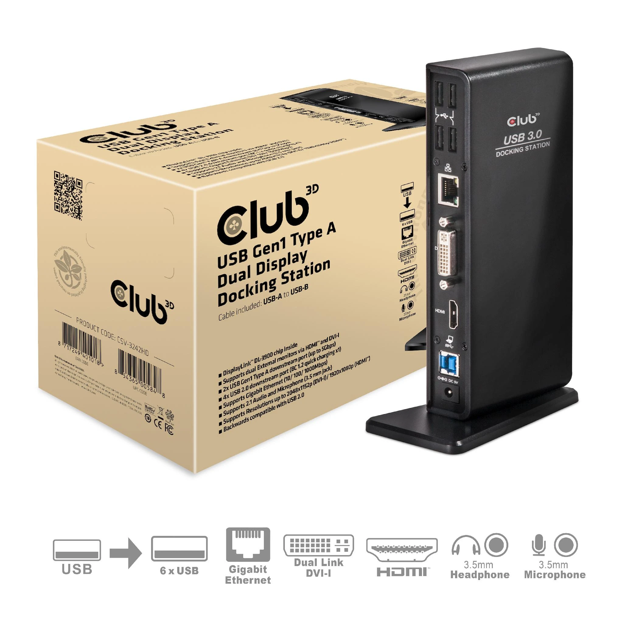 Stacja / replikatorius Club 3D SenseVision Dual Ekranas USB 3.0 (CSV-3242HD)