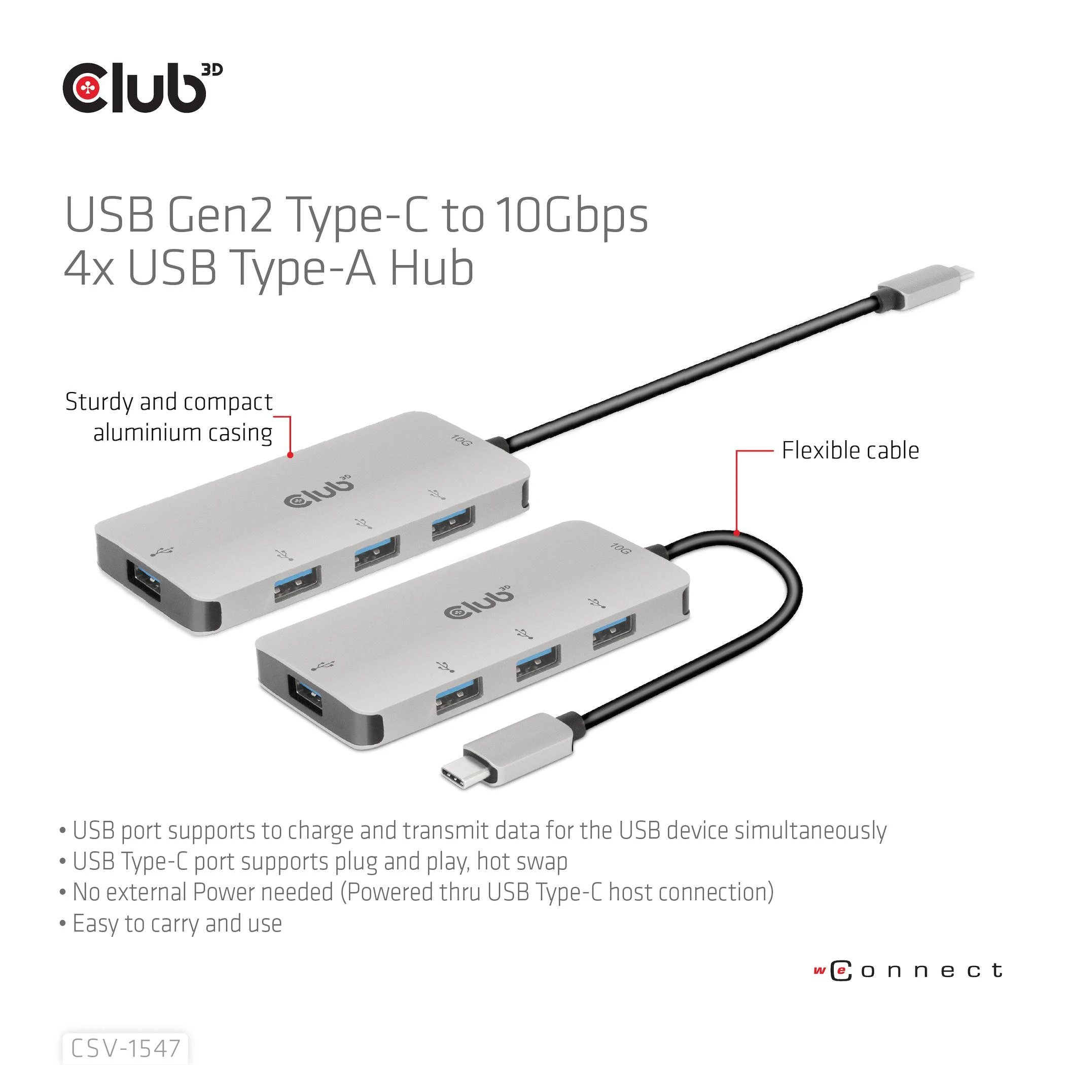 Club 3D CLUB3D USB Gen2 Type-C iki 10Gbps 4x USB Type-A šakotuvas