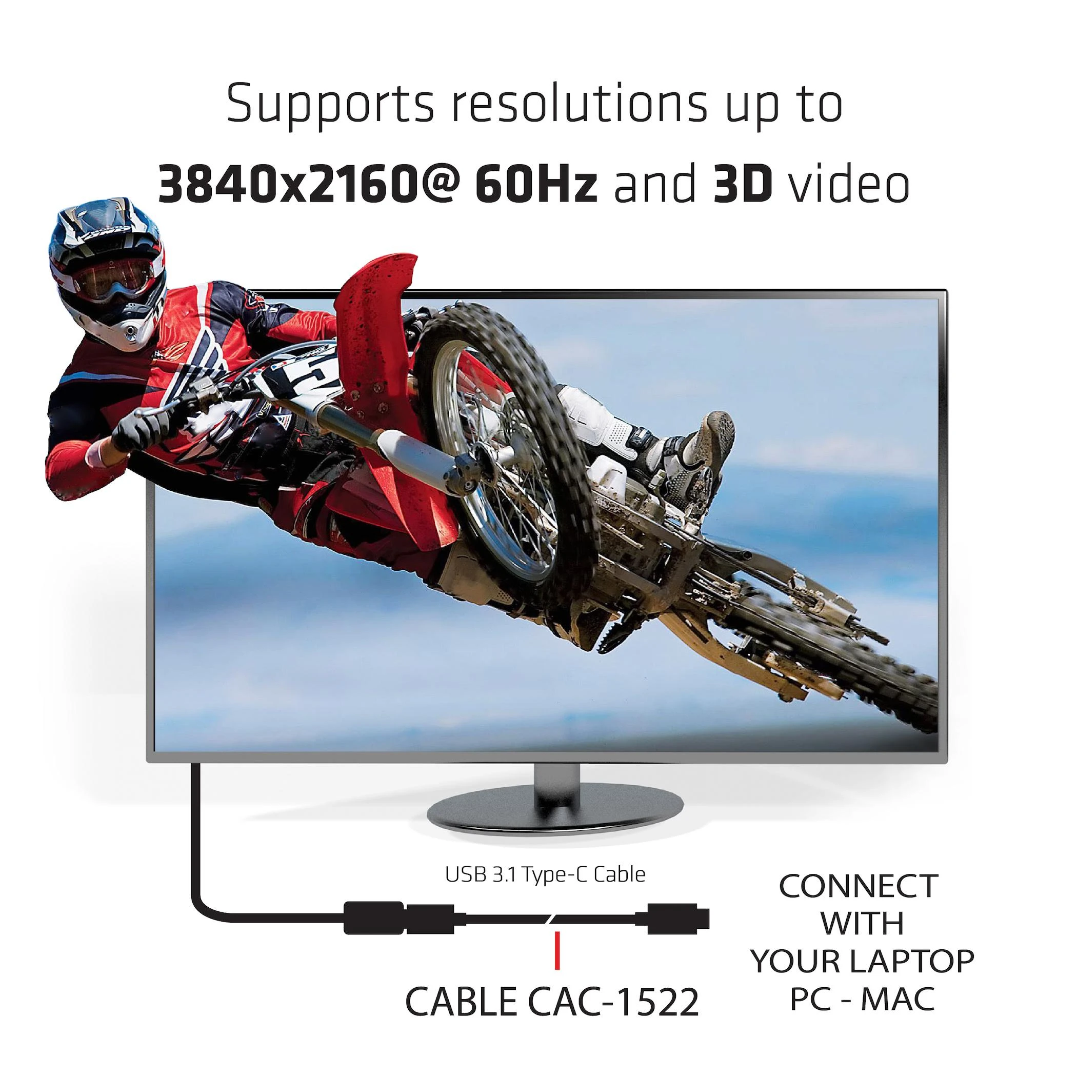 Club 3D CLUB3D USB tipo C laidas M/M 0,8 metro aktyvus PD ~100 vatų 4K60 Hz
