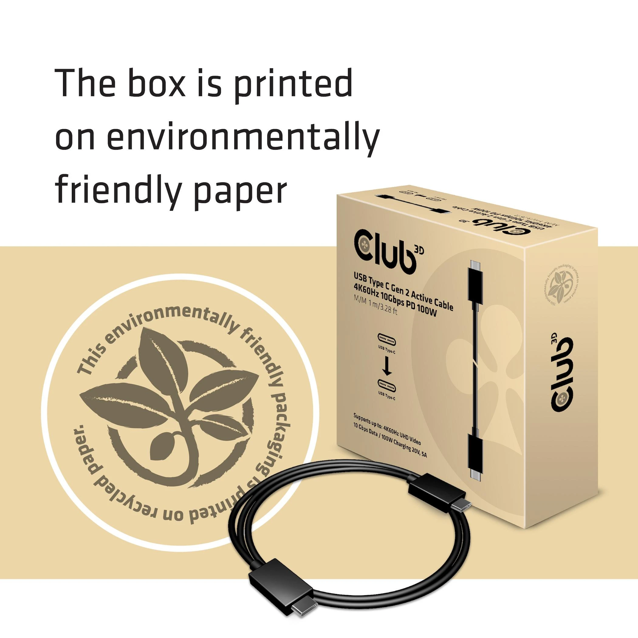 Club 3D CLUB3D USB tipo C laidas M/M 0,8 metro aktyvus PD ~100 vatų 4K60 Hz