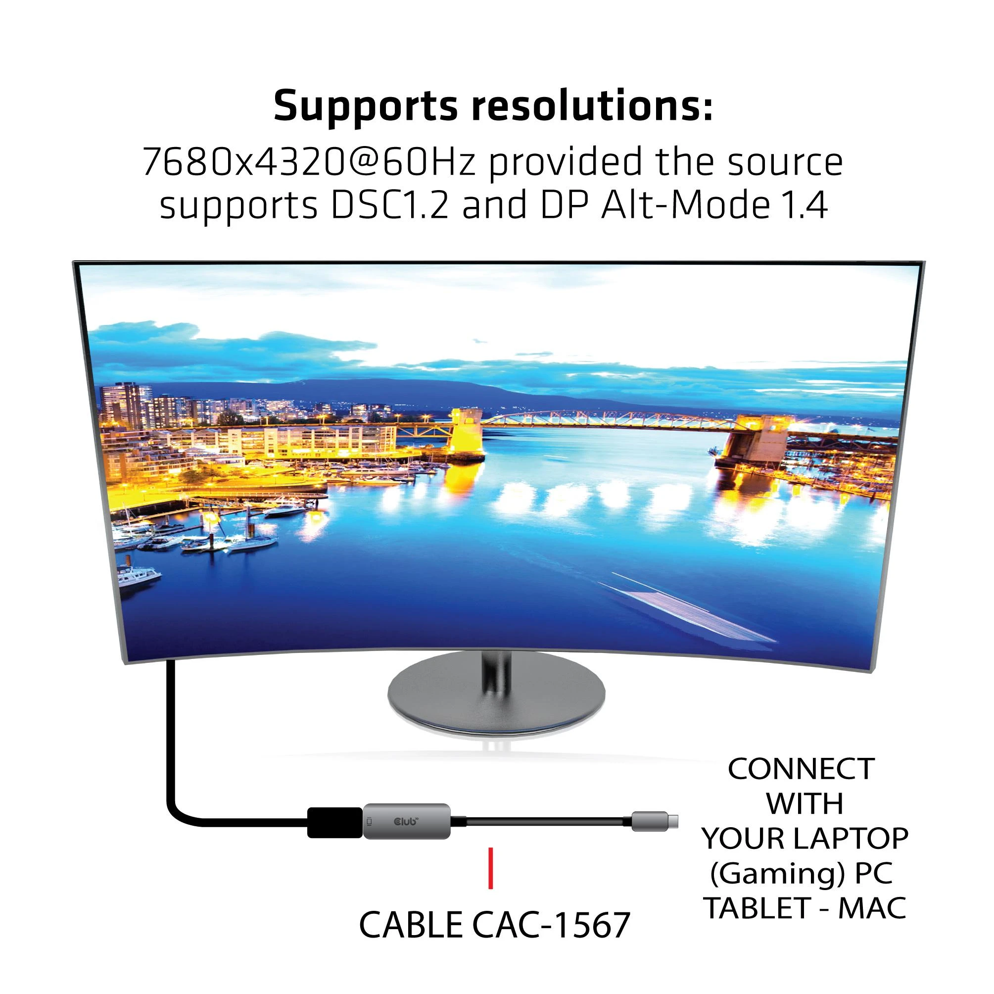 Club 3D Club3D adapteris aktyvus USB-C prie DisplayPort 1.4, 8K60Hz DSC1.2 HDR HBR3