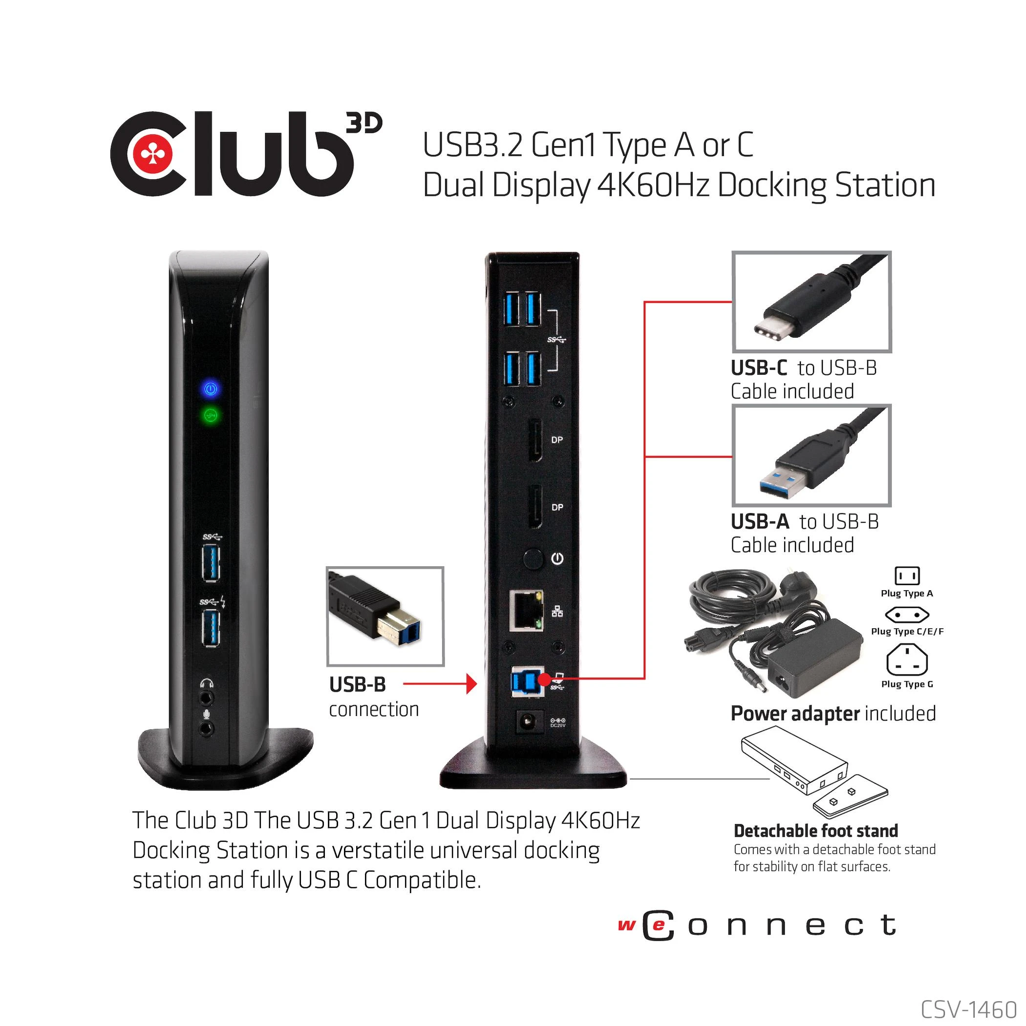 „Club 3D SenseVision“ dvigubo ekrano 4K USB 3.0 stotis / replikatorius (CSV-1460)
