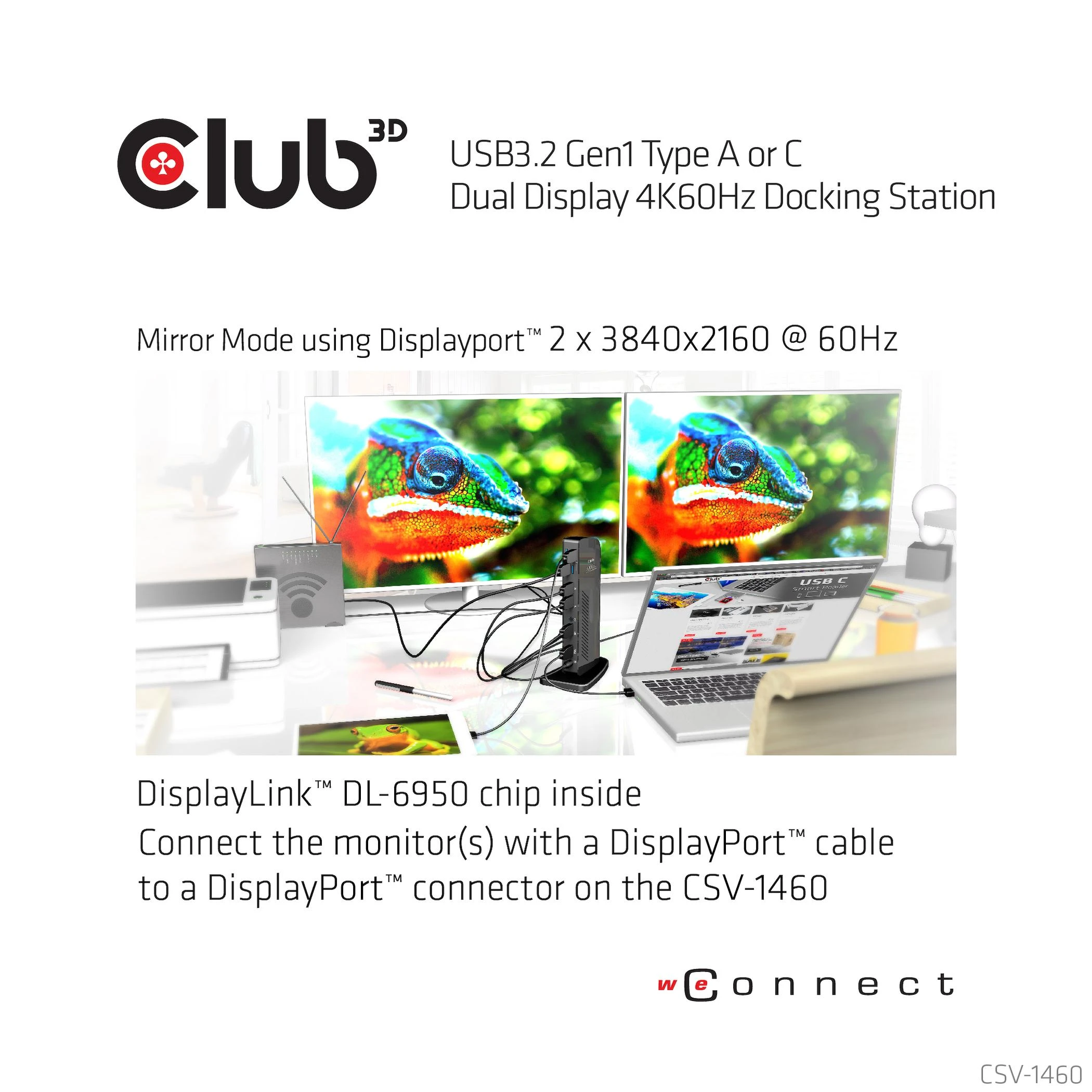„Club 3D SenseVision“ dvigubo ekrano 4K USB 3.0 stotis / replikatorius (CSV-1460)
