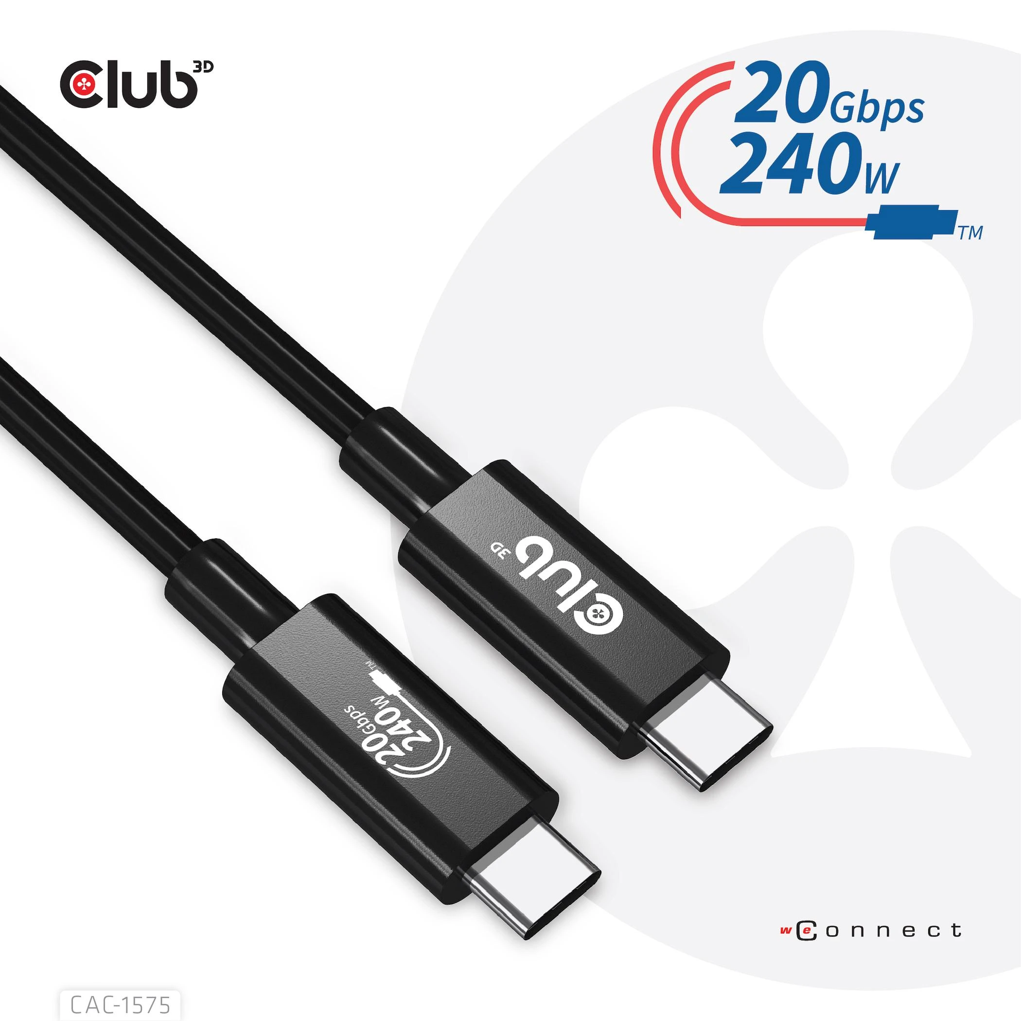 USB kabelis Club 3D USB-C - USB-C 2 m Juodas (CAC- 1575)
