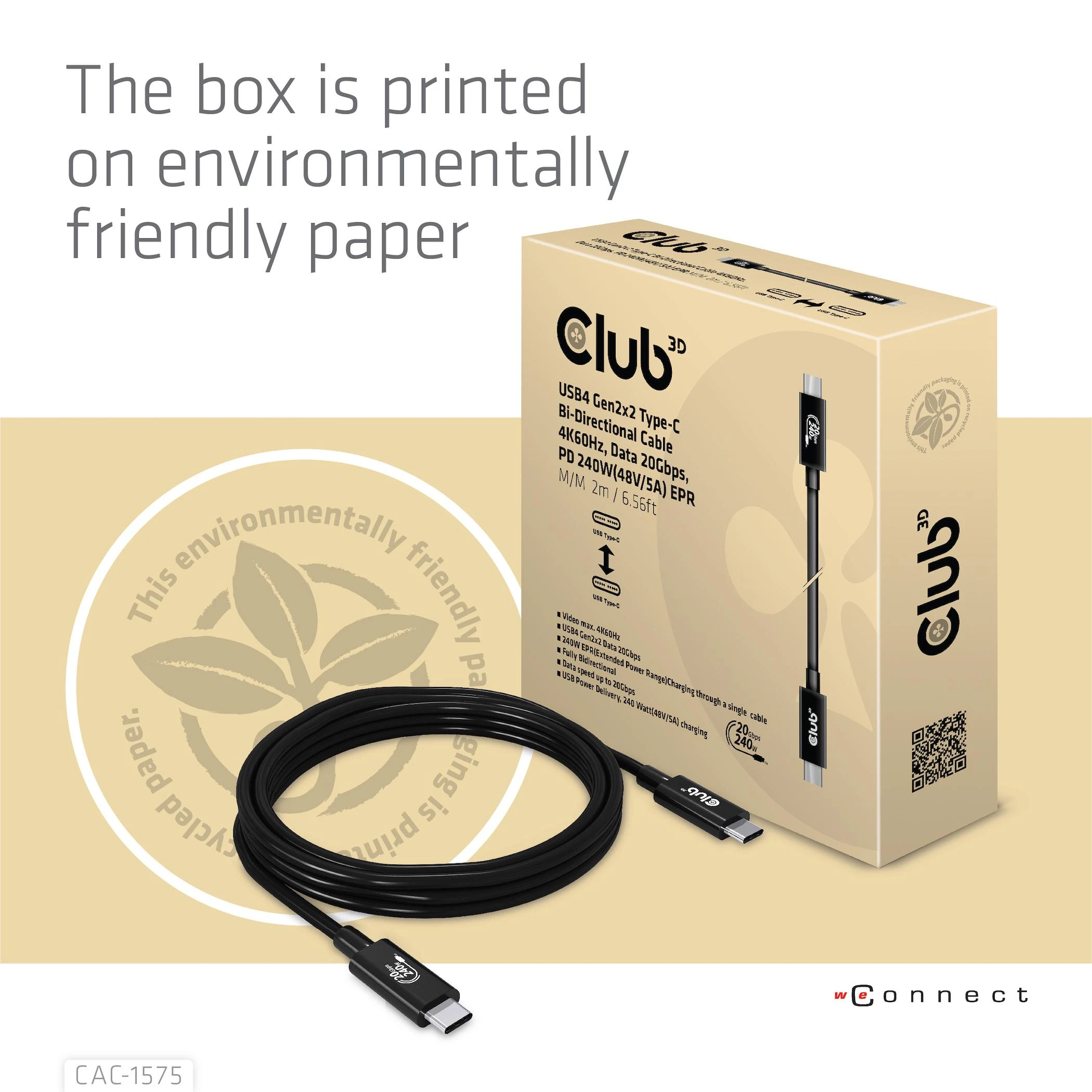 USB kabelis Club 3D USB-C - USB-C 2 m Juodas (CAC- 1575)