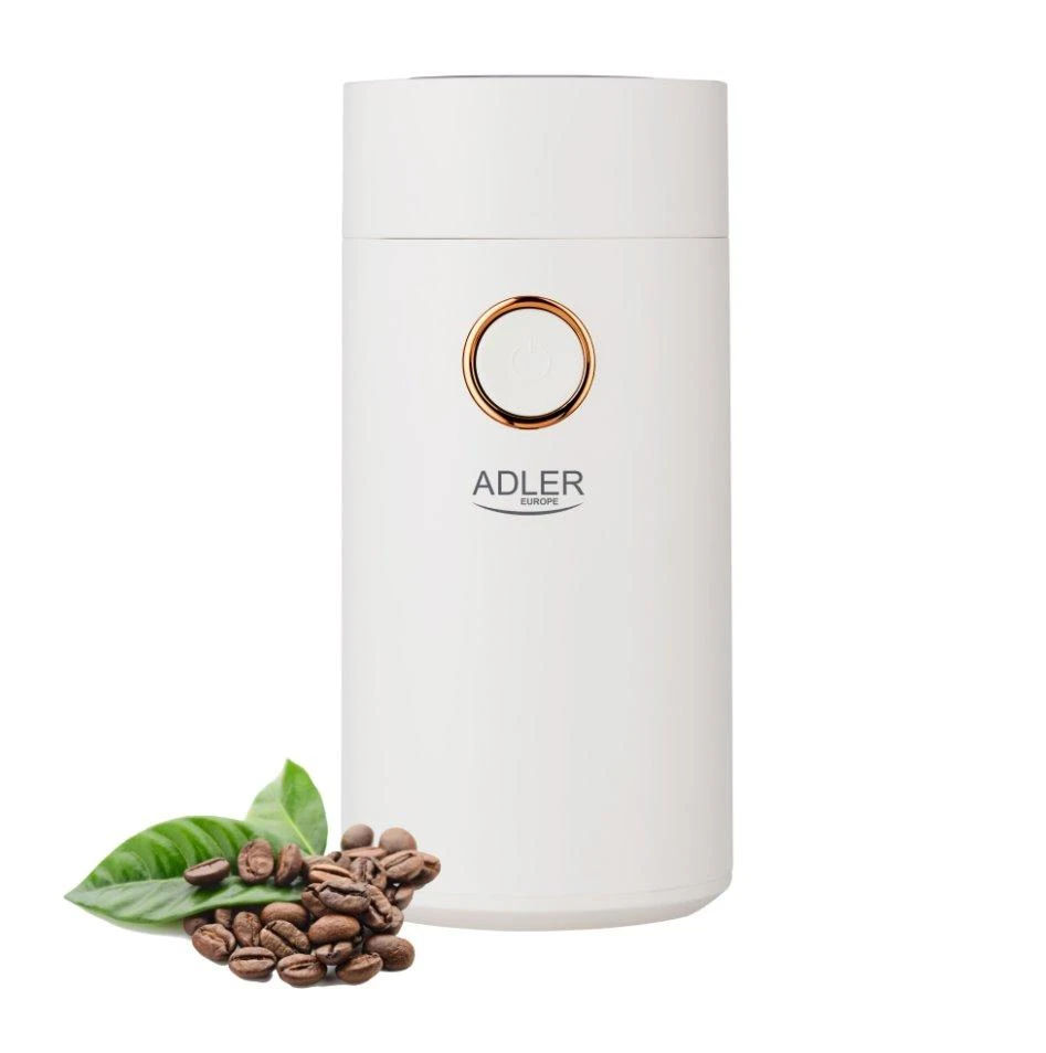 Kavamalė Adler | Kavos malūnėlis | AD4446wg | 150 W | Kavos pupelių talpa 75 g | Dangčio apsauginis jungiklis | Baltas