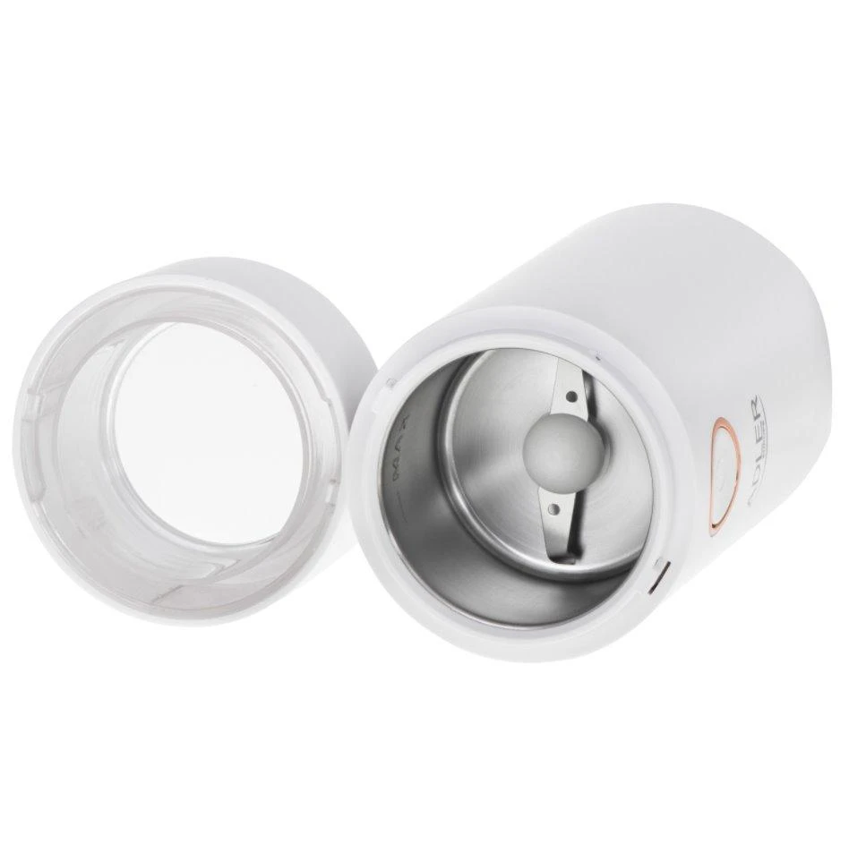Kavamalė Adler | Kavos malūnėlis | AD4446wg | 150 W | Kavos pupelių talpa 75 g | Dangčio apsauginis jungiklis | Baltas