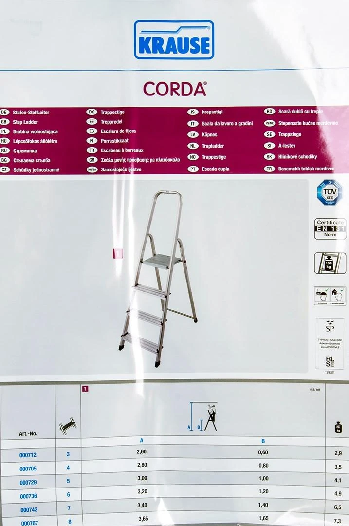 KRAUSE sulankstomos kopėčios CORDA, aliuminis, 4 pakopos