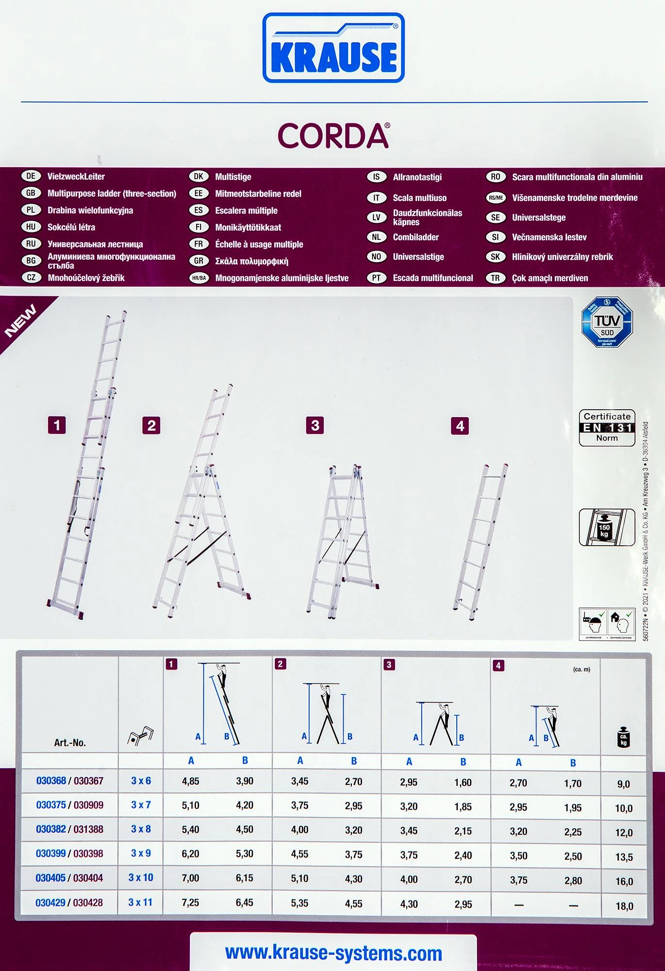 Kopėčios - Krause Corda 3x6 4.85m
