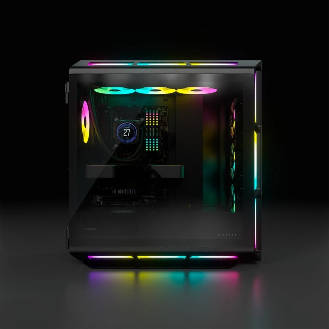 „Corsair“ | Grūdinto stiklo išmanusis korpusas | „iCUE 5000T RGB“ | Šoninis langas | Juodas | Vidutinio dydžio bokštas | ATX