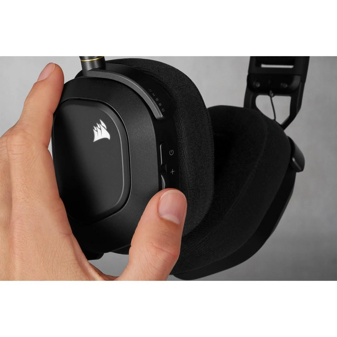 Belaidės Premium Žaidimų Ausinės Corsair HS80 RGB, Spatial Audio, Anglies spalvos