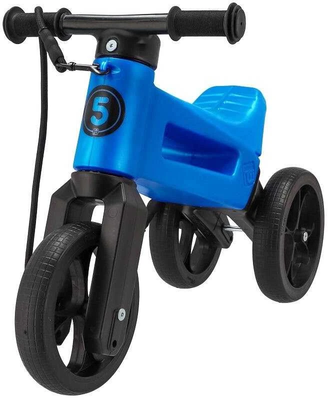 Mėlynas balansinis triratukas Funny Wheels su skaičiumi 5