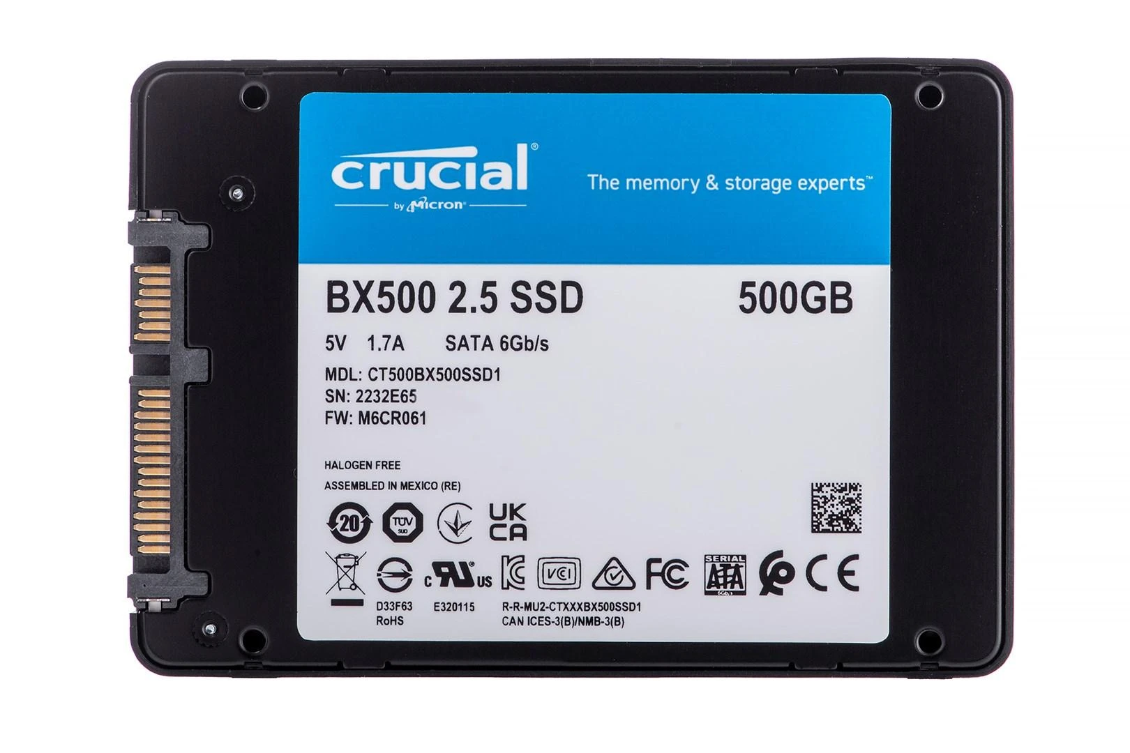 Kietasis diskas SSD Crucial BX500 500GB, Rašymo greitis 500 MB/s, Skaitymo greitis 550 MB/s
