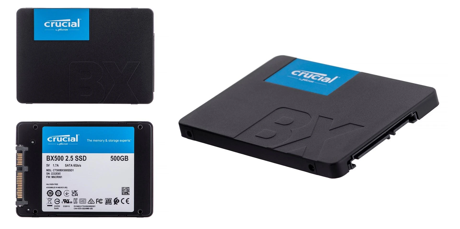 Kietasis diskas SSD Crucial BX500 500GB, Rašymo greitis 500 MB/s, Skaitymo greitis 550 MB/s