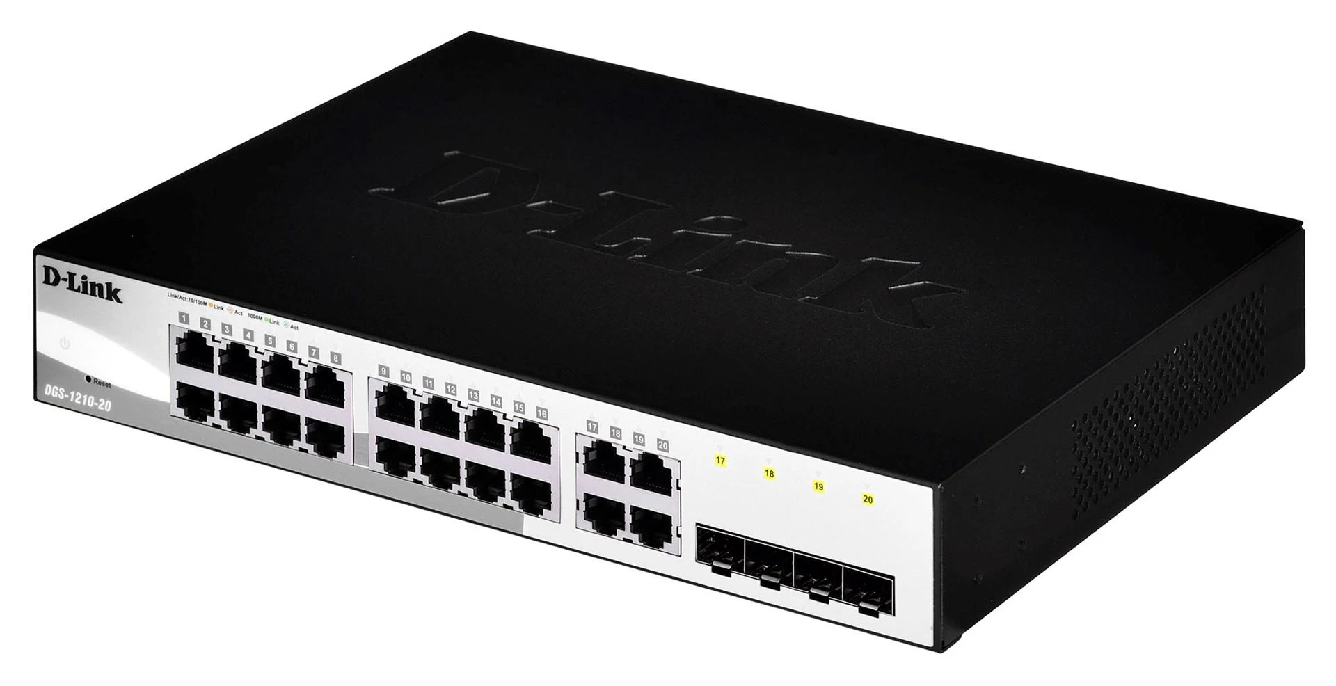 Šakotuvas D-LINK DGS-1210-20, Gigabit Smart Switch su 16 10/100/1000Base-T jungtys ir 4 Gigabit MiniGBIC (SFP) jungtys, 802.3x srauto valdymas, 802.3ad Link Aggregation, 802.1Q Quees.1p, 80 Prievado atspindėjimas,, Jumbo Frame palaikymas, 802.1D STP, ACL, LLDP, kabelių diagnostika, automatinio stebėjimo VLAN, automatinio balso VLAN, | D-Link | Tvarkoma L2 | Darbalaukis | 24 mėn.