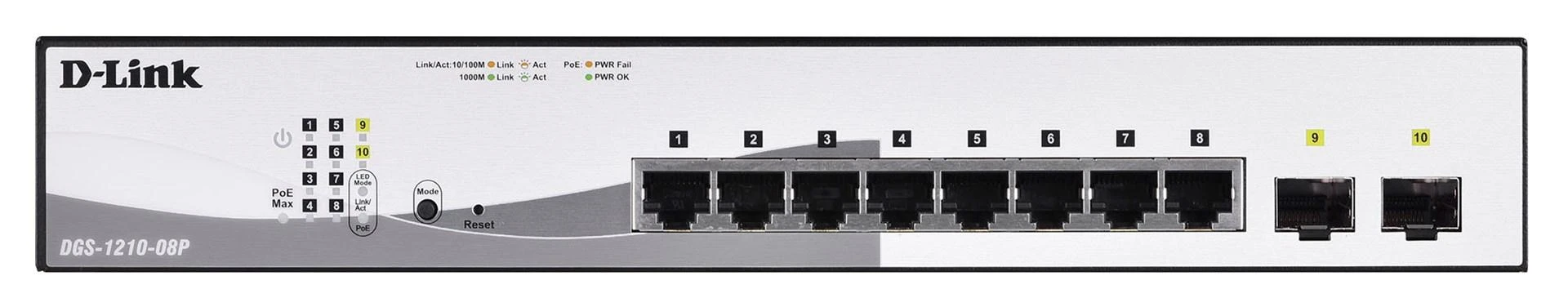 Šakotuvas D-Link | DGS-1210 serijos išmanieji valdomi gigabitiniai jungikliai | DGS-1210-08P | Tvarkoma L2 | Stalinis/montuojamas ant stovo