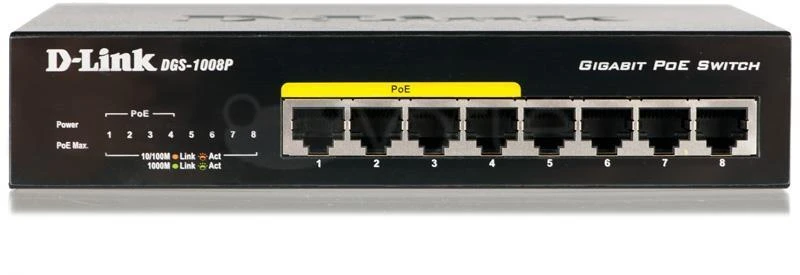 Šakotuvas Komutatorius D-Link 8x10 / 100 / 1000Mbps RJ45, 4xPoE, 52W, / DGS-1008P