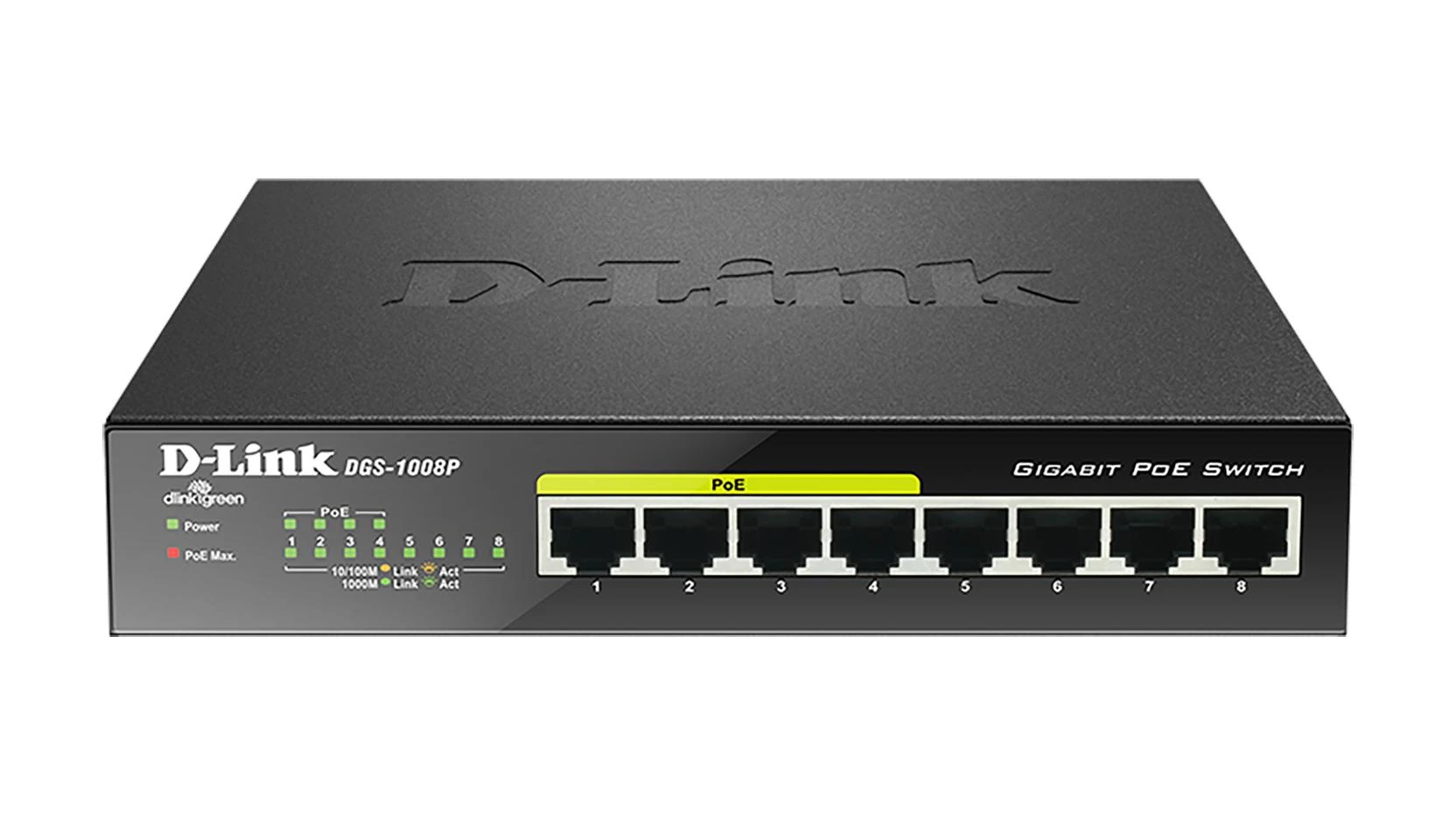 Šakotuvas Komutatorius D-Link 8x10 / 100 / 1000Mbps RJ45, 4xPoE, 52W, / DGS-1008P