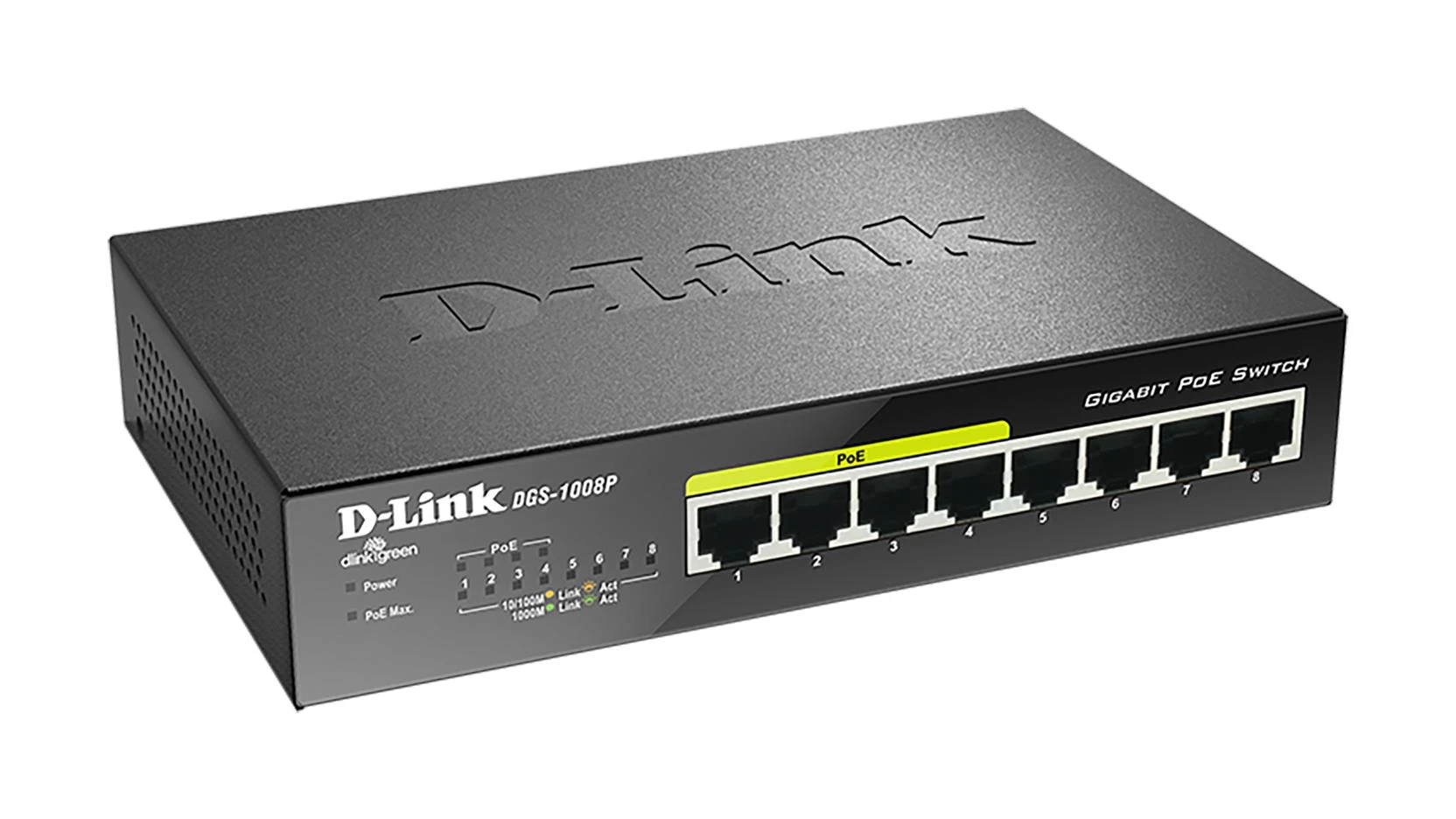 Šakotuvas Komutatorius D-Link 8x10 / 100 / 1000Mbps RJ45, 4xPoE, 52W, / DGS-1008P