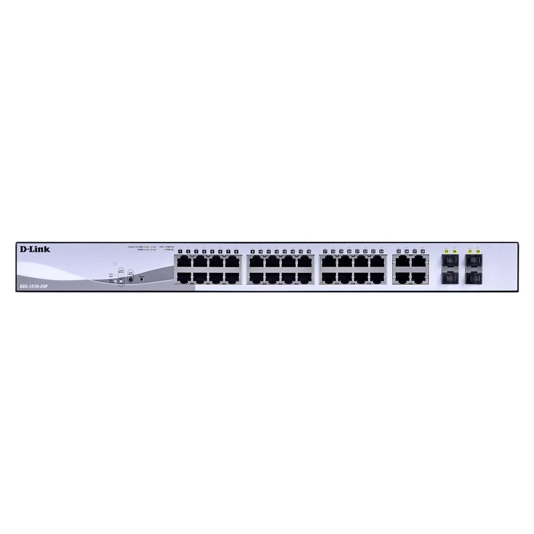 Šakotuvas D-LINK 24-Port Layer2 PoE Gigabit Smart Managed Switch dlink žalias 3.0 24x 10/100/1000Mbit/s TP PoE prievadas su 802.3 iki 30 vatų