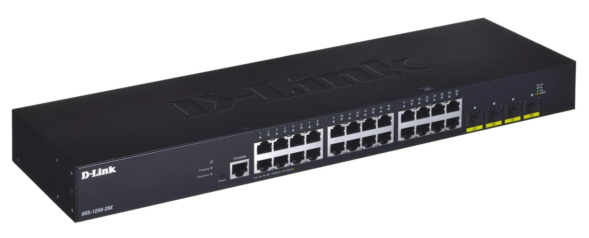 Šakotuvas D-Link | Sukraunamas išmanusis valdomas jungiklis su 10G įkėlimo nuorodomis | DGS-1250-28X/E | Tvarkomas žiniatinklis | Montuojamas ant stovo | Gigabit Ethernet (vario) jungtys kiekis 24