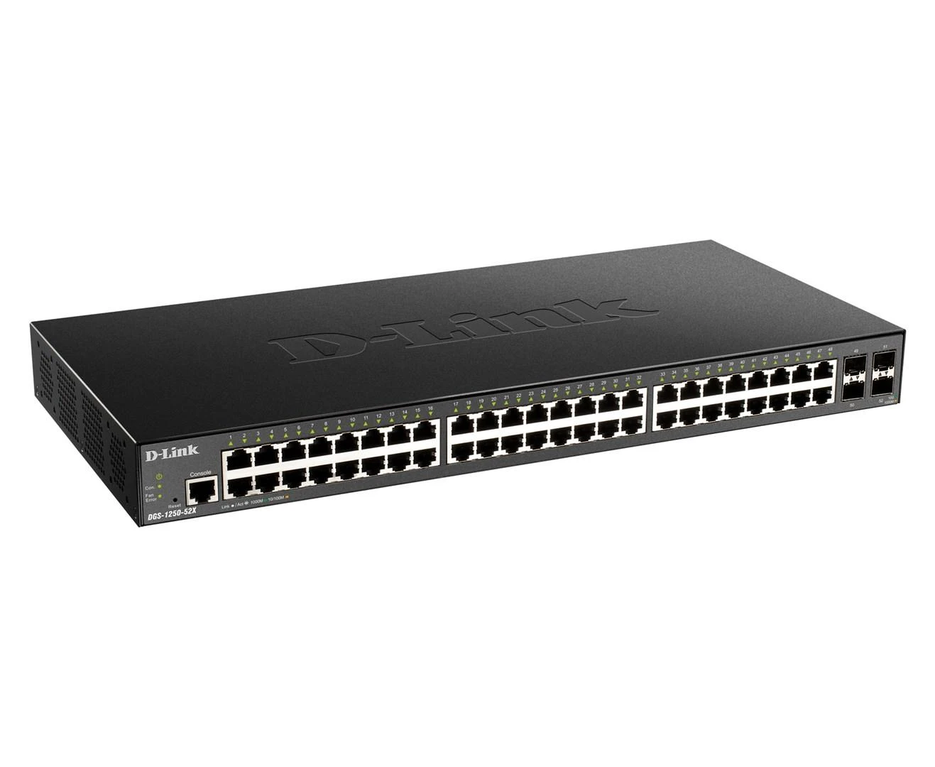 Šakotuvas D-LINK 52 prievadų išmanusis valdomas Gigabit jungiklis 4x 10G dlink žalias 3.0 48x 10/100/1000Mbit/s TP RJ-45 prievadas 4x 10Gbit/s Fiber SFP+