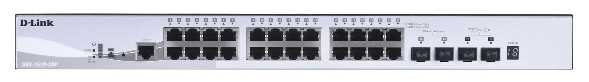 Šakotuvas D-Link | Jungiklis | DGS-1510-28P | Žiniatinklio valdymas | Montuojamas ant stovo | Gigabit Ethernet (vario) jungtys kiekis 24 | SFP jungtys kiekis 2 | SFP+ jungtys kiekis 2 | PoE/Poe+ jungtys kiekis 24 | Maitinimo tipas Vienvietis | 24 mėn.