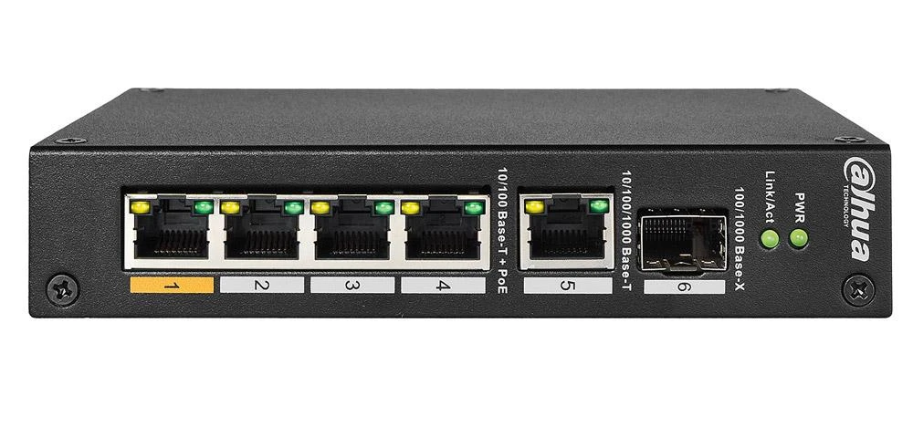 Šakotuvas PRAMONINIS SWITCH'AS POE PFS3106-4ET-60-V2 4 PRIEVADŲ SFP DAHUA