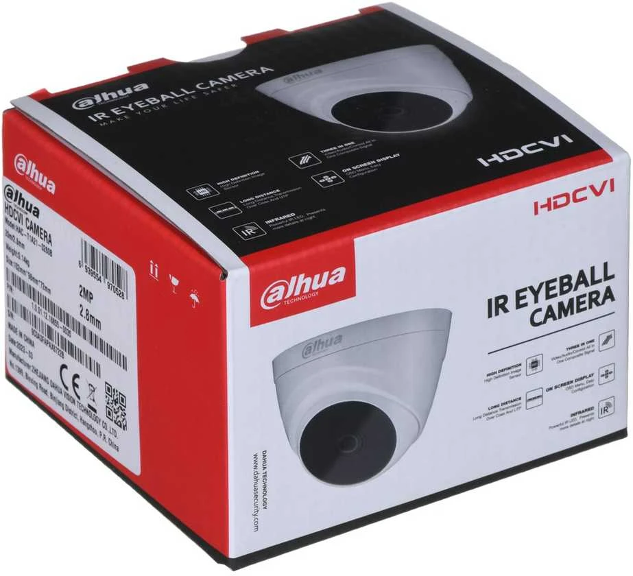 Dahua HD-CVI, CVBS kamera kupolinė 2MP su IR iki 20m. 1/2.7" 2.8mm 103°, 2DNR, DWDR, vidaus sąlygom