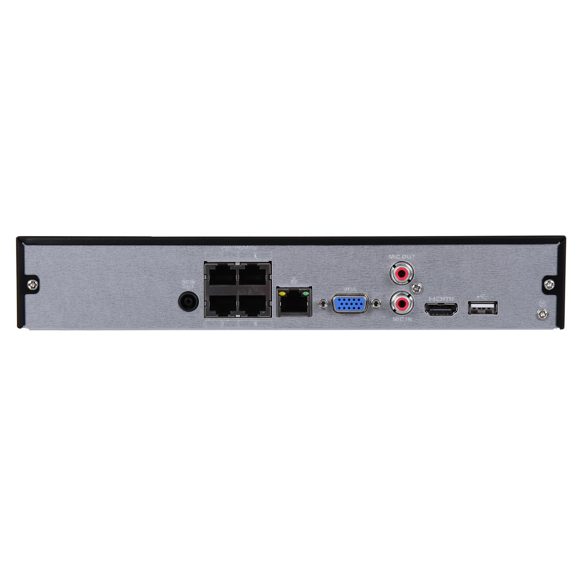 Dahua IP įrašymo įrenginys 4 kam., 4K 8MP, 1HDD, 80Mbps, 4PoE įėjimai, H.265/H.264, IVS
